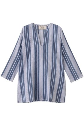 【エスゼット ブロックプリント/SZ Blockprints】 PRIMAVERA TUNIE SEASIDE STRIPE スキッパーチュニックブラウス人気、トレンドファッション・服の通販 founy(ファニー) ファッション Fashion レディースファッション Fashion for Women トップス・カットソー Cut & Sew Tops シャツ・ブラウス・オフィスカジュアル Elegant Blouses & Button-Ups スタイリッシュ Stylish, Fashionable ストライプ Stripe, Striped Pattern スリット Slit, Slit Detail スリーブ Sleeve, Long Sleeve / Short Sleeve リゾート Resort, Vacation Style ロング Long, Long-Length |ID:prp329100004931688