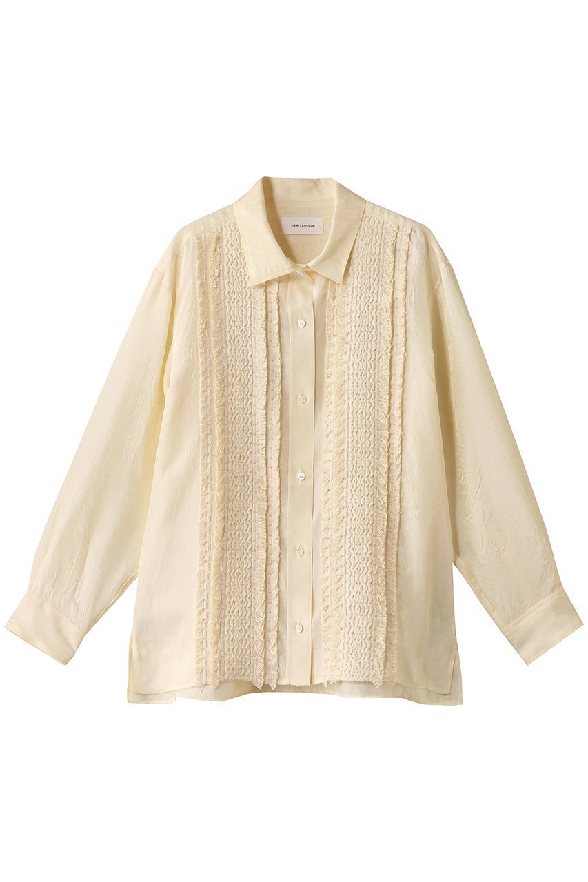 【ガリャルダガランテ/GALLARDAGALANTE】の【HERITANOVUM】フリンジシャツ インテリア・キッズ・メンズ・レディースファッション・服の通販 founy(ファニー) 　ファッション　Fashion　レディースファッション　Fashion for Women　トップス・カットソー　Cut & Sew Tops　シャツ・ブラウス・オフィスカジュアル　Elegant Blouses & Button-Ups　とろみ　Fluid, Flowy Fabric　シルク　Silk, 100% Silk　スタンダード　Standard, Basic　スリーブ　Sleeve, Long Sleeve / Short Sleeve　セットアップ　Set-Up, Coordinated Outfit　ツイル　Twist, Twisted Detail　フリンジ　Fringe, Tassel　ロング　Long, Long-Length　ワイド　Wide, Wide Fit　エレガント 上品　Elegant　アイボリー|ID: prp329100004931705 ipo3291000000037015629