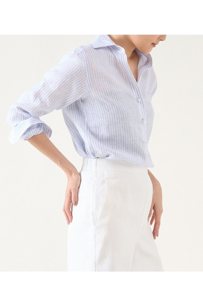 【マルティニーク/martinique】の《定番》リネンパールスキッパーシャツ 人気、トレンドファッション・服の通販 founy(ファニー) 　ファッション　Fashion　レディースファッション　Fashion for Women　トップス・カットソー　Cut & Sew Tops　シャツ・ブラウス・オフィスカジュアル　Elegant Blouses & Button-Ups　エレガント 上品　Elegant　スキッパー　Skipper, Open Collar　スリーブ　Sleeve, Long Sleeve / Short Sleeve　パール　Pearl, Pearl Accent　フェミニン　Feminine, Girly　リネン　Linen, Linen Fabric　ロング　Long, Long-Length　夏　Summer　定番　Standard, Basic Item　other-2|ID: prp329100004931732 ipo3291000000037015797