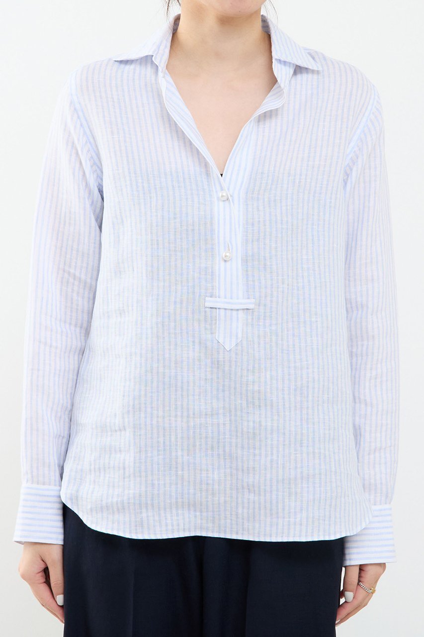 【マルティニーク/martinique】の《定番》リネンパールスキッパーシャツ 人気、トレンドファッション・服の通販 founy(ファニー) 　ファッション　Fashion　レディースファッション　Fashion for Women　トップス・カットソー　Cut & Sew Tops　シャツ・ブラウス・オフィスカジュアル　Elegant Blouses & Button-Ups　エレガント 上品　Elegant　スキッパー　Skipper, Open Collar　スリーブ　Sleeve, Long Sleeve / Short Sleeve　パール　Pearl, Pearl Accent　フェミニン　Feminine, Girly　リネン　Linen, Linen Fabric　ロング　Long, Long-Length　夏　Summer　定番　Standard, Basic Item　other-7|ID: prp329100004931732 ipo3291000000037015805