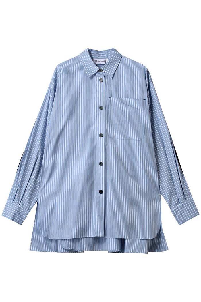 【ナゴンスタンス/nagonstans】のCombi Stripe バイカラーフレアSH/シャツ インテリア・キッズ・メンズ・レディースファッション・服の通販 founy(ファウニー) https://founy.com/ ファッション Fashion レディースファッション Fashion for Women トップス・カットソー Cut & Sew Tops シャツ・ブラウス・オフィスカジュアル Elegant Blouses & Button-Ups シンプル Simple, Minimal スリーブ Sleeve, Long Sleeve / Short Sleeve ポケット Pocket, Pocket Detail ロング Long, Long-Length |ID: prp329100004931790 ipo3291000000037016069