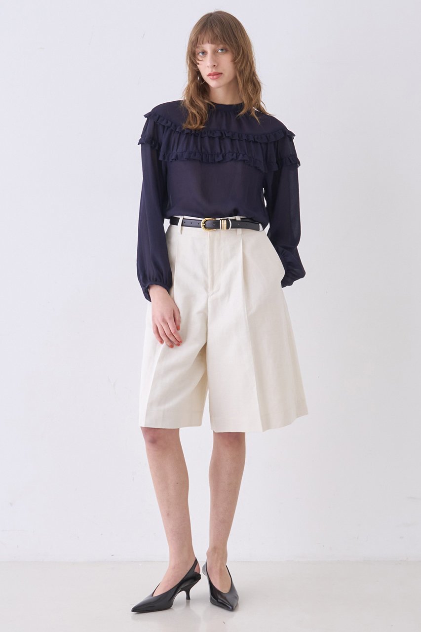 【デザイン ワークス/DESIGN WORKS】のジョーゼットシアーフリルブラウス 人気、トレンドファッション・服の通販 founy(ファニー) 　ファッション　Fashion　レディースファッション　Fashion for Women　トップス・カットソー　Cut & Sew Tops　シャツ・ブラウス・オフィスカジュアル　Elegant Blouses & Button-Ups　おすすめ　Recommended / Our Picks　ジョーゼット　Georgette, Semi-Sheer Fabric　スラックス　Slacks, Dress Pants　スリーブ　Sleeve, Long Sleeve / Short Sleeve　デニム　Denim, Jeans Material　バランス　Balance, Style Balance　ボトム　Bottoms, Lower Wear　ミックス　Mix, Mixed Style　ヨーク　Yoke, Yoke Design　ロング　Long, Long-Length　エレガント 上品　Elegant　other-6|ID: prp329100004931798 ipo3291000000037016118