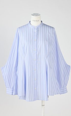 【エンフォルド/ENFOLD】のBroadcloth stripe フレア SH/シャツ 大人の最旬トレンドファッション＆コーディネート founy(ファウニー) ファッション Fashion レディースファッション Fashion for Women トップス・カットソー Cut & Sew Tops シャツ・ブラウス・オフィスカジュアル Elegant Blouses & Button-Ups スリーブ Sleeve, Long Sleeve / Short Sleeve フェミニン Feminine, Girly フレア Flare, Flared ベスト Vest, Waistcoat ロング Long, Long-Length |ID:prp329100004931852