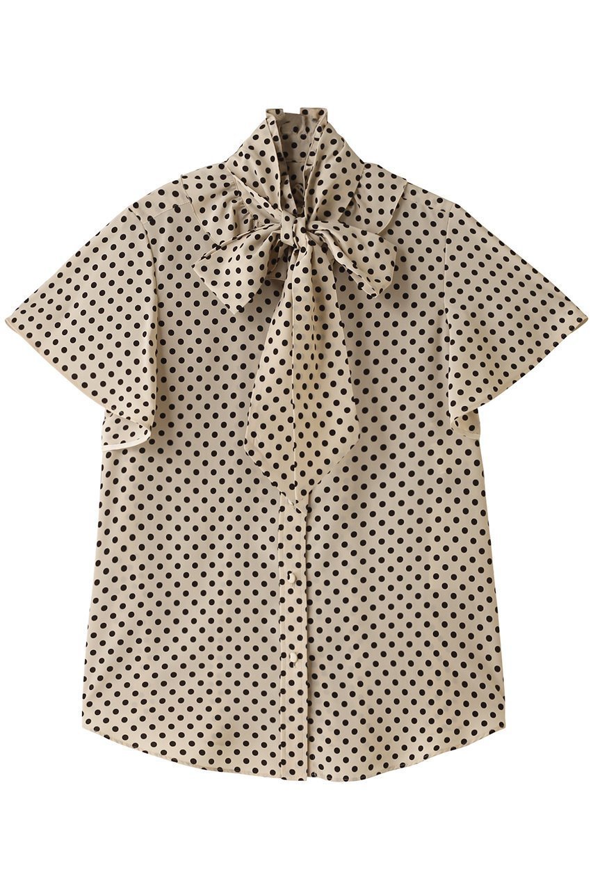 【アルアバイル/allureville】の【Loulou Willoughby】デシンドットフレアスリーブBL A インテリア・キッズ・メンズ・レディースファッション・服の通販 founy(ファニー) 　ファッション　Fashion　レディースファッション　Fashion for Women　トップス・カットソー　Cut & Sew Tops　シャツ・ブラウス・オフィスカジュアル　Elegant Blouses & Button-Ups　ショート　Short, Short Length　スタンド　Stand Collar, Upright Stand　スリーブ　Sleeve, Long Sleeve / Short Sleeve　ドット　Polka Dot, Dot Pattern　フリル　Frill, Ruffle　フレア　Flare, Flared　リボン　Ribbon, Bow　エレガント 上品　Elegant　定番　Standard, Basic Item　ライトベージュ|ID: prp329100004931876 ipo3291000000037016655