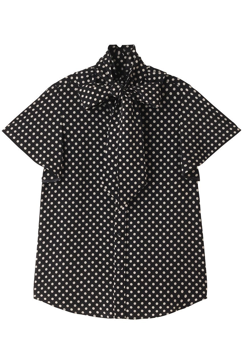 【アルアバイル/allureville】の【Loulou Willoughby】デシンドットフレアスリーブBL A インテリア・キッズ・メンズ・レディースファッション・服の通販 founy(ファニー) 　ファッション　Fashion　レディースファッション　Fashion for Women　トップス・カットソー　Cut & Sew Tops　シャツ・ブラウス・オフィスカジュアル　Elegant Blouses & Button-Ups　ショート　Short, Short Length　スタンド　Stand Collar, Upright Stand　スリーブ　Sleeve, Long Sleeve / Short Sleeve　ドット　Polka Dot, Dot Pattern　フリル　Frill, Ruffle　フレア　Flare, Flared　リボン　Ribbon, Bow　エレガント 上品　Elegant　定番　Standard, Basic Item　ブラック|ID: prp329100004931876 ipo3291000000037016656