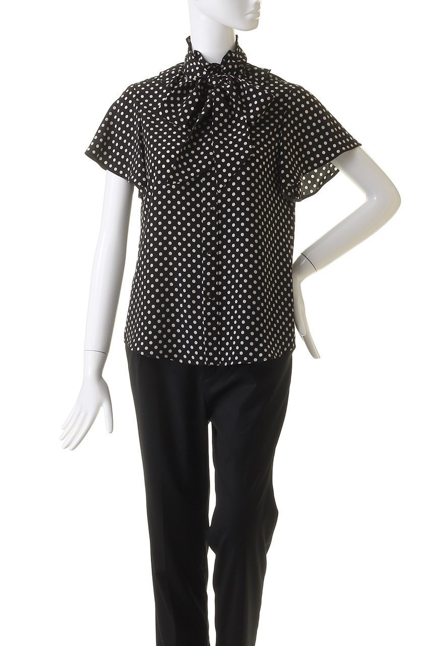 【アルアバイル/allureville】の【Loulou Willoughby】デシンドットフレアスリーブBL A 人気、トレンドファッション・服の通販 founy(ファニー) 　ファッション　Fashion　レディースファッション　Fashion for Women　トップス・カットソー　Cut & Sew Tops　シャツ・ブラウス・オフィスカジュアル　Elegant Blouses & Button-Ups　ショート　Short, Short Length　スタンド　Stand Collar, Upright Stand　スリーブ　Sleeve, Long Sleeve / Short Sleeve　ドット　Polka Dot, Dot Pattern　フリル　Frill, Ruffle　フレア　Flare, Flared　リボン　Ribbon, Bow　エレガント 上品　Elegant　定番　Standard, Basic Item　other-2|ID: prp329100004931876 ipo3291000000037016657