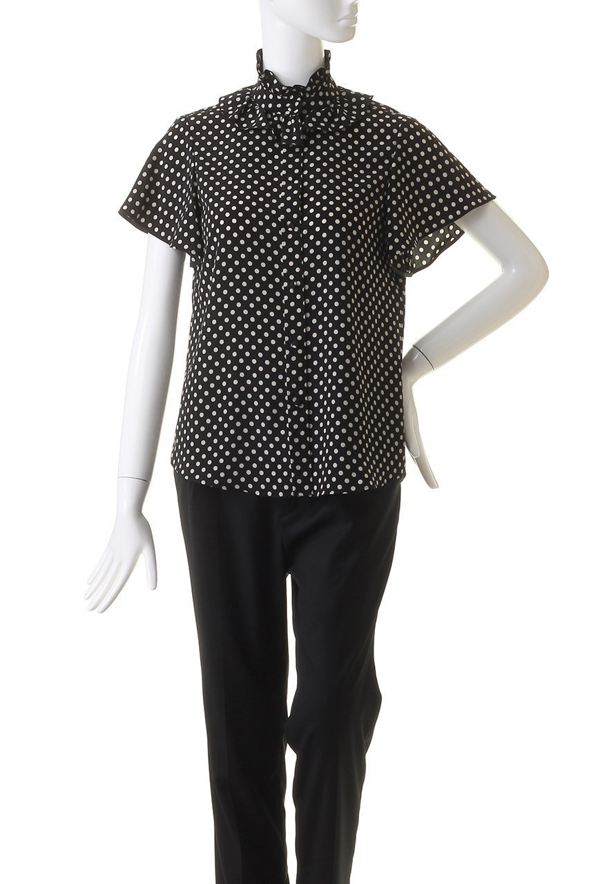 【アルアバイル/allureville】の【Loulou Willoughby】デシンドットフレアスリーブBL A 人気、トレンドファッション・服の通販 founy(ファニー) 　ファッション　Fashion　レディースファッション　Fashion for Women　トップス・カットソー　Cut & Sew Tops　シャツ・ブラウス・オフィスカジュアル　Elegant Blouses & Button-Ups　ショート　Short, Short Length　スタンド　Stand Collar, Upright Stand　スリーブ　Sleeve, Long Sleeve / Short Sleeve　ドット　Polka Dot, Dot Pattern　フリル　Frill, Ruffle　フレア　Flare, Flared　リボン　Ribbon, Bow　エレガント 上品　Elegant　定番　Standard, Basic Item　other-6|ID: prp329100004931876 ipo3291000000037016661