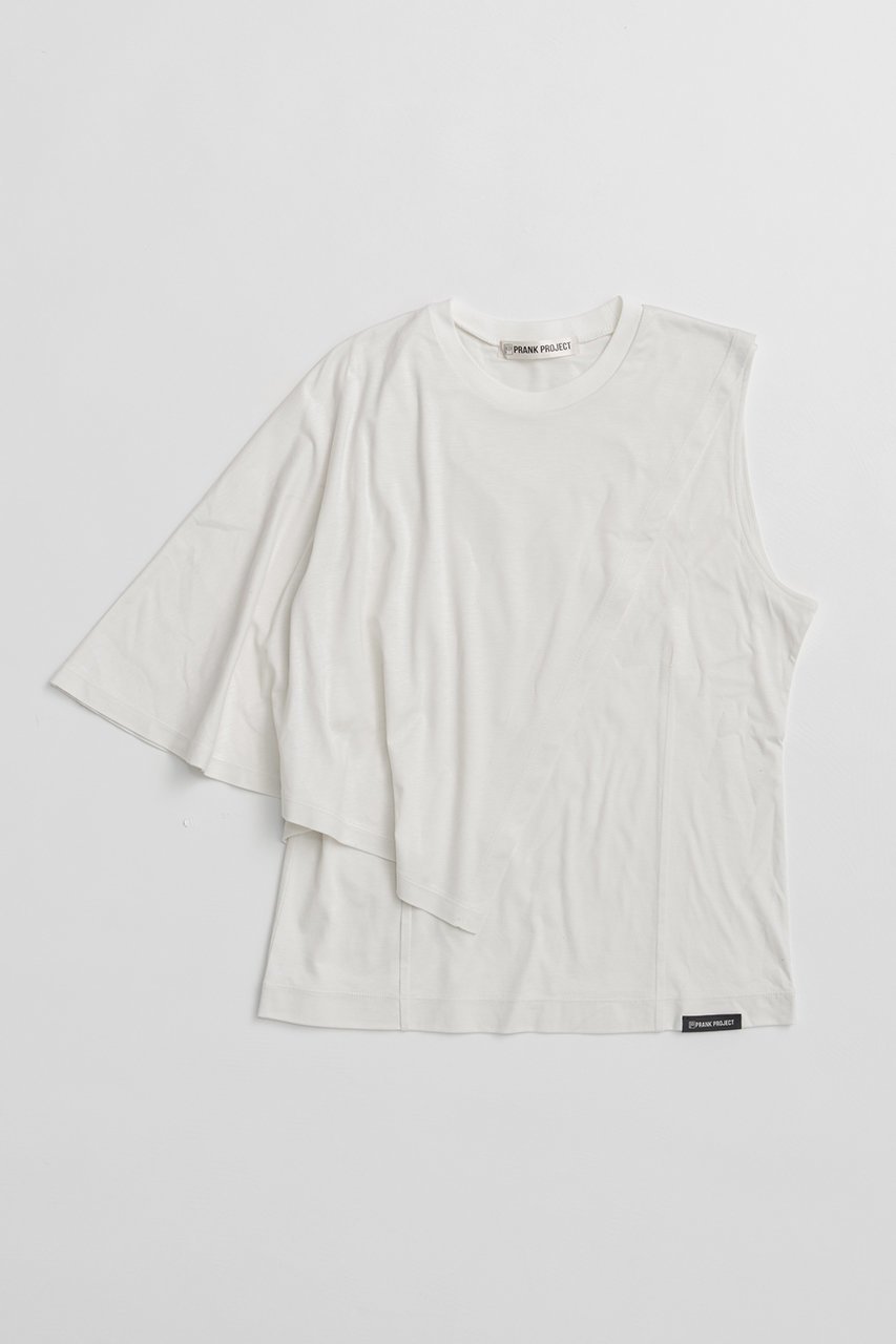 【プランク プロジェクト/PRANK PROJECT】のアシンメトリーケープTEE / Asymmetrical Cape T-Shirt インテリア・キッズ・メンズ・レディースファッション・服の通販 founy(ファニー) 　ファッション　Fashion　レディースファッション　Fashion for Women　トップス・カットソー　Cut & Sew Tops　シャツ・ブラウス・オフィスカジュアル　Elegant Blouses & Button-Ups　ロングTシャツ・Tシャツ　Longline T-Shirts & Tees　カットソー・ベーシックTシャツ　Cut-and-Sewn Tops / Stretch Tees & Basics　なめらか　Smooth, Silky Texture　アシンメトリー　Asymmetrical Style　ショート　Short, Short Length　シンプル　Simple, Minimal　スリーブ　Sleeve, Long Sleeve / Short Sleeve　フィット　Fit, Slim Fit　ワイド　Wide, Wide Fit　夏　Summer　新作・新入荷　New Arrivals / New In　WHT(ホワイト)|ID: prp329100004931989 ipo3291000000037017430