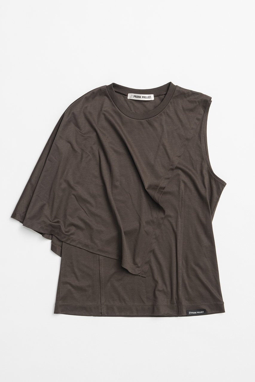 【プランク プロジェクト/PRANK PROJECT】のアシンメトリーケープTEE / Asymmetrical Cape T-Shirt インテリア・キッズ・メンズ・レディースファッション・服の通販 founy(ファニー) 　ファッション　Fashion　レディースファッション　Fashion for Women　トップス・カットソー　Cut & Sew Tops　シャツ・ブラウス・オフィスカジュアル　Elegant Blouses & Button-Ups　ロングTシャツ・Tシャツ　Longline T-Shirts & Tees　カットソー・ベーシックTシャツ　Cut-and-Sewn Tops / Stretch Tees & Basics　なめらか　Smooth, Silky Texture　アシンメトリー　Asymmetrical Style　ショート　Short, Short Length　シンプル　Simple, Minimal　スリーブ　Sleeve, Long Sleeve / Short Sleeve　フィット　Fit, Slim Fit　ワイド　Wide, Wide Fit　夏　Summer　新作・新入荷　New Arrivals / New In　BRN(ブラウン)|ID: prp329100004931989 ipo3291000000037017431