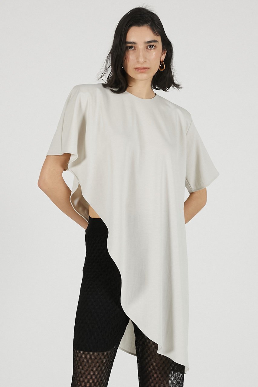 【プランク プロジェクト/PRANK PROJECT】のショルダーパッドアシメケープTシャツ / Shoulder Pad Asymmetrical Cape T-Shirt 人気、トレンドファッション・服の通販 founy(ファニー) 　ファッション　Fashion　レディースファッション　Fashion for Women　トップス・カットソー　Cut & Sew Tops　シャツ・ブラウス・オフィスカジュアル　Elegant Blouses & Button-Ups　ロングTシャツ・Tシャツ　Longline T-Shirts & Tees　カットソー・ベーシックTシャツ　Cut-and-Sewn Tops / Stretch Tees & Basics　アシンメトリー　Asymmetrical Style　エレガント 上品　Elegant　ショート　Short, Short Length　スリーブ　Sleeve, Long Sleeve / Short Sleeve　バランス　Balance, Style Balance　ミックス　Mix, Mixed Style　リネン　Linen, Linen Fabric　新作・新入荷　New Arrivals / New In　other-3|ID: prp329100004931992 ipo3291000000037017466