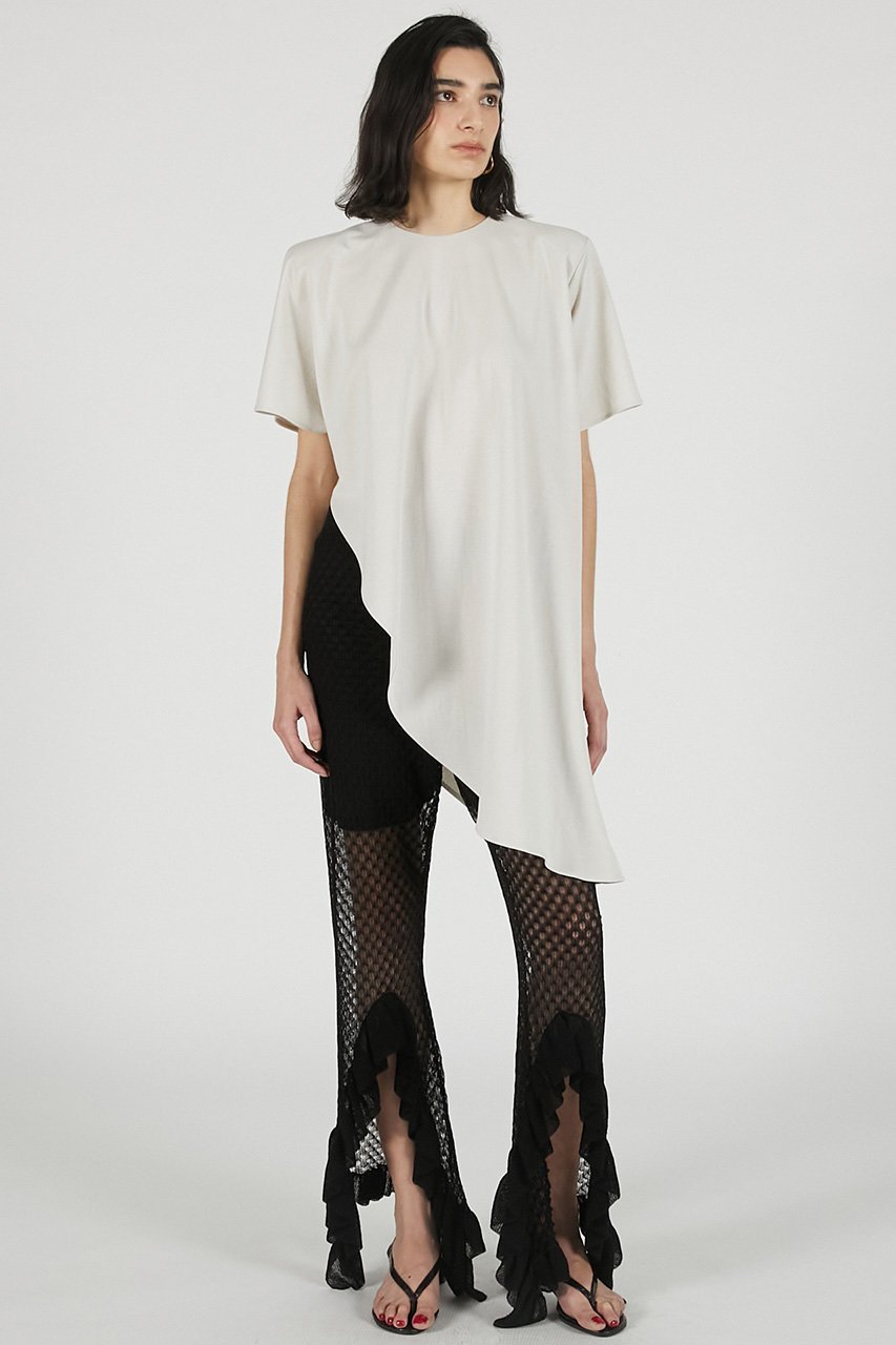 【プランク プロジェクト/PRANK PROJECT】のショルダーパッドアシメケープTシャツ / Shoulder Pad Asymmetrical Cape T-Shirt 人気、トレンドファッション・服の通販 founy(ファニー) 　ファッション　Fashion　レディースファッション　Fashion for Women　トップス・カットソー　Cut & Sew Tops　シャツ・ブラウス・オフィスカジュアル　Elegant Blouses & Button-Ups　ロングTシャツ・Tシャツ　Longline T-Shirts & Tees　カットソー・ベーシックTシャツ　Cut-and-Sewn Tops / Stretch Tees & Basics　アシンメトリー　Asymmetrical Style　エレガント 上品　Elegant　ショート　Short, Short Length　スリーブ　Sleeve, Long Sleeve / Short Sleeve　バランス　Balance, Style Balance　ミックス　Mix, Mixed Style　リネン　Linen, Linen Fabric　新作・新入荷　New Arrivals / New In　other-7|ID: prp329100004931992 ipo3291000000037017470