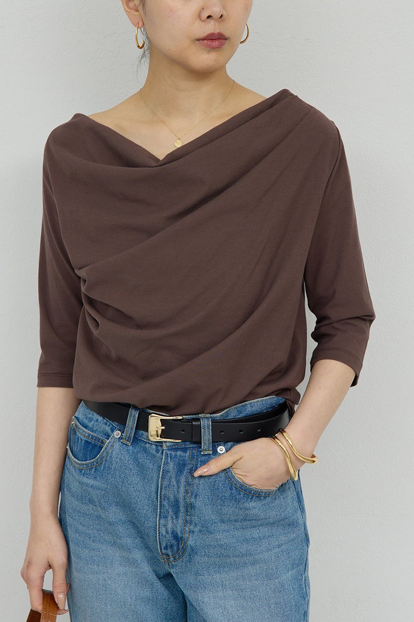 【ガリャルダガランテ/GALLARDAGALANTE】の2WAY ハーフスリーブカットソー インテリア・キッズ・メンズ・レディースファッション・服の通販 founy(ファニー) 　ファッション　Fashion　レディースファッション　Fashion for Women　トップス・カットソー　Cut & Sew Tops　シャツ・ブラウス・オフィスカジュアル　Elegant Blouses & Button-Ups　ロングTシャツ・Tシャツ　Longline T-Shirts & Tees　カットソー・ベーシックTシャツ　Cut-and-Sewn Tops / Stretch Tees & Basics　カットソー　Cut and Sewn Top　ショート　Short, Short Length　スリーブ　Sleeve, Long Sleeve / Short Sleeve　ドレープ　Drape, Draping Fabric　新作・新入荷　New Arrivals / New In　ブラウン|ID: prp329100004931999 ipo3291000000037017527