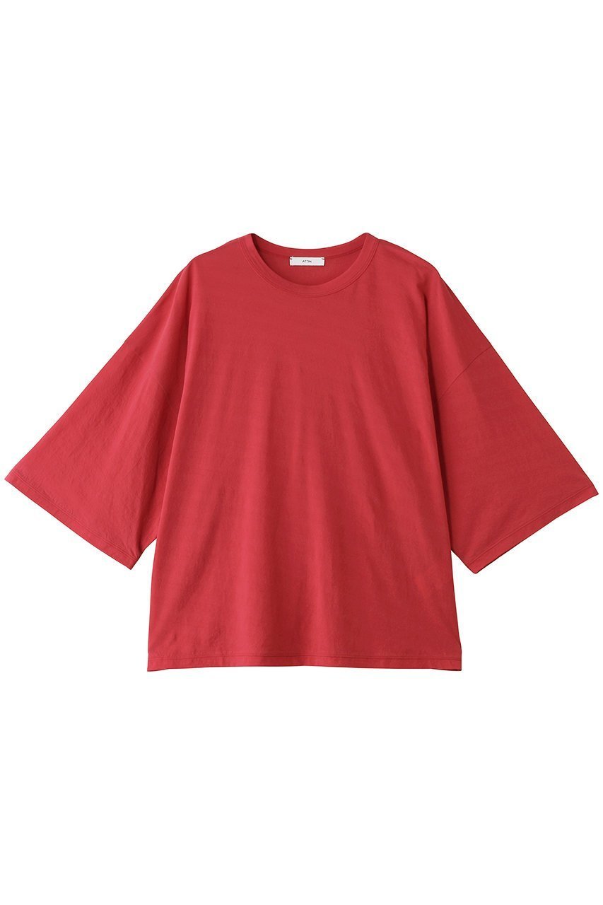 【エイトン/ATON】のSHRINK FRESCA ジャージー ワイド スリーブ Tシャツ インテリア・キッズ・メンズ・レディースファッション・服の通販 founy(ファニー) 　ファッション　Fashion　レディースファッション　Fashion for Women　トップス・カットソー　Cut & Sew Tops　シャツ・ブラウス・オフィスカジュアル　Elegant Blouses & Button-Ups　ロングTシャツ・Tシャツ　Longline T-Shirts & Tees　カットソー・ベーシックTシャツ　Cut-and-Sewn Tops / Stretch Tees & Basics　インド　Indian Textile　ショート　Short, Short Length　スリーブ　Sleeve, Long Sleeve / Short Sleeve　テーパード　Tapered, Tapered Pants　バランス　Balance, Style Balance　ボトム　Bottoms, Lower Wear　ワイド　Wide, Wide Fit　新作・新入荷　New Arrivals / New In　レッド|ID: prp329100004932000 ipo3291000000037017536