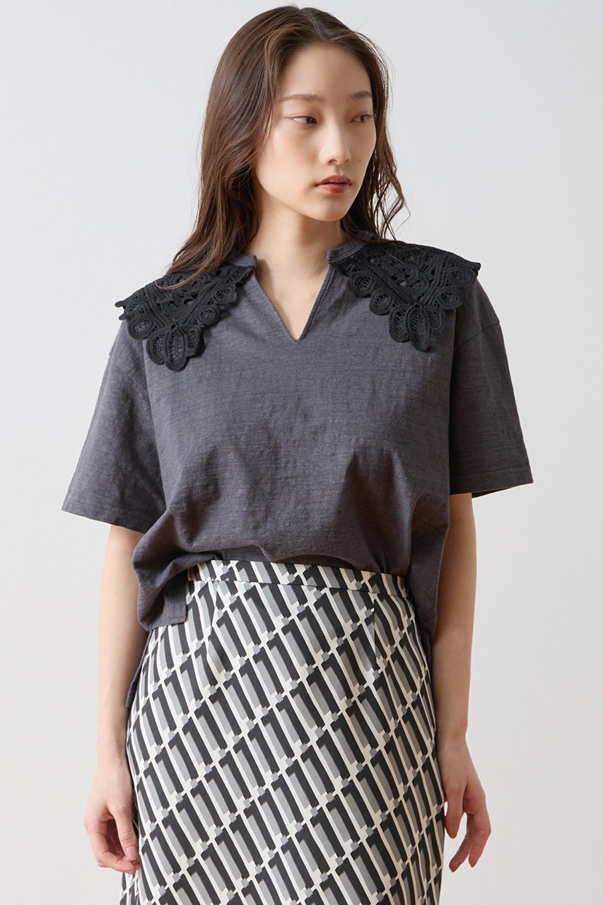 【ティアラ/Tiara】のレースカラーTシャツ 人気、トレンドファッション・服の通販 founy(ファニー) 　ファッション　Fashion　レディースファッション　Fashion for Women　トップス・カットソー　Cut & Sew Tops　シャツ・ブラウス・オフィスカジュアル　Elegant Blouses & Button-Ups　ロングTシャツ・Tシャツ　Longline T-Shirts & Tees　カットソー・ベーシックTシャツ　Cut-and-Sewn Tops / Stretch Tees & Basics　ショート　Short, Short Length　シンプル　Simple, Minimal　スリーブ　Sleeve, Long Sleeve / Short Sleeve　ボトム　Bottoms, Lower Wear　リラックス　Relax, Relaxed Fit　レース　Lace, Lace Fabric　ヴィンテージ　Vintage Style　新作・新入荷　New Arrivals / New In　other-4|ID: prp329100004932007 ipo3291000000037017593