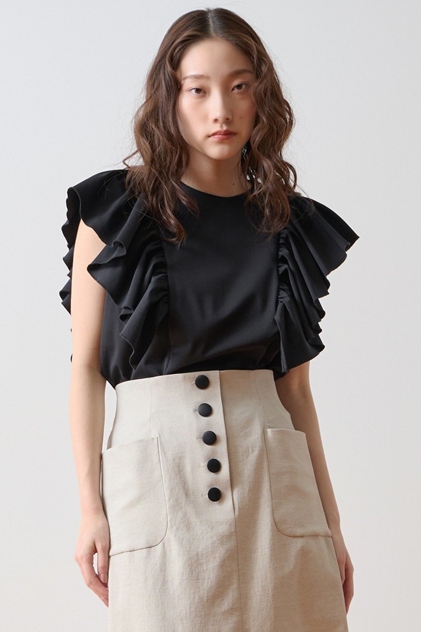 【ティアラ/Tiara】のフリルスリーブトップス 人気、トレンドファッション・服の通販 founy(ファニー) 　ファッション　Fashion　レディースファッション　Fashion for Women　トップス・カットソー　Cut & Sew Tops　シャツ・ブラウス・オフィスカジュアル　Elegant Blouses & Button-Ups　ロングTシャツ・Tシャツ　Longline T-Shirts & Tees　カットソー・ベーシックTシャツ　Cut-and-Sewn Tops / Stretch Tees & Basics　おすすめ　Recommended / Our Picks　カットソー　Cut and Sewn Top　ショート　Short, Short Length　スリーブ　Sleeve, Long Sleeve / Short Sleeve　デニム　Denim, Jeans Material　ノースリーブ　Sleeveless, No-Sleeve　フリル　Frill, Ruffle　ボトム　Bottoms, Lower Wear　夏　Summer　新作・新入荷　New Arrivals / New In　 other-1|ID: prp329100004932008 ipo3291000000037017594