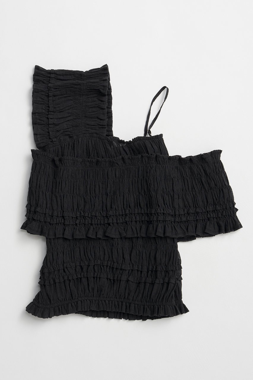 【プランク プロジェクト/PRANK PROJECT】のクレープシャーリングトップス / Crepe Shirring Top 人気、トレンドファッション・服の通販 founy(ファニー) 　ファッション　Fashion　レディースファッション　Fashion for Women　トップス・カットソー　Cut & Sew Tops　シャツ・ブラウス・オフィスカジュアル　Elegant Blouses & Button-Ups　おすすめ　Recommended / Our Picks　アシンメトリー　Asymmetrical Style　コンパクト　Compact, Small Size　シアー　Sheer, See-Through　シフォン　Chiffon, Lightweight Fabric　シャーリング　Shirring, Ruched　ショート　Short, Short Length　ストレッチ　Stretch, Stretchy Fabric　スリーブ　Sleeve, Long Sleeve / Short Sleeve　デニム　Denim, Jeans Material　バランス　Balance, Style Balance　フェミニン　Feminine, Girly　新作・新入荷　New Arrivals / New In　 other-1|ID: prp329100004932038 ipo3291000000037017820