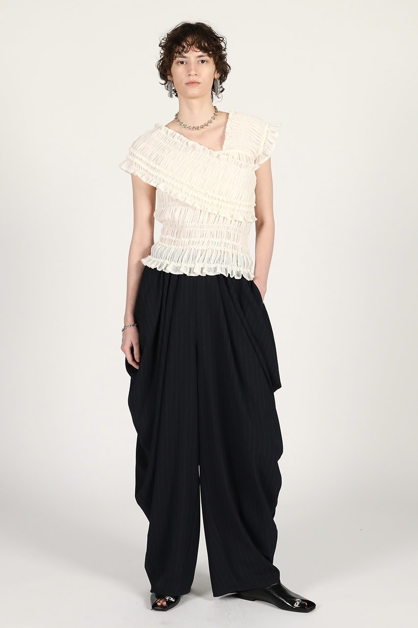 【プランク プロジェクト/PRANK PROJECT】のクレープシャーリングトップス / Crepe Shirring Top 人気、トレンドファッション・服の通販 founy(ファニー) 　ファッション　Fashion　レディースファッション　Fashion for Women　トップス・カットソー　Cut & Sew Tops　シャツ・ブラウス・オフィスカジュアル　Elegant Blouses & Button-Ups　おすすめ　Recommended / Our Picks　アシンメトリー　Asymmetrical Style　コンパクト　Compact, Small Size　シアー　Sheer, See-Through　シフォン　Chiffon, Lightweight Fabric　シャーリング　Shirring, Ruched　ショート　Short, Short Length　ストレッチ　Stretch, Stretchy Fabric　スリーブ　Sleeve, Long Sleeve / Short Sleeve　デニム　Denim, Jeans Material　バランス　Balance, Style Balance　フェミニン　Feminine, Girly　新作・新入荷　New Arrivals / New In　other-6|ID: prp329100004932038 ipo3291000000037017827