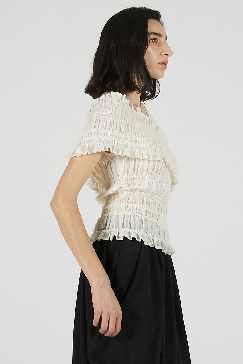 【プランク プロジェクト/PRANK PROJECT】のクレープシャーリングトップス / Crepe Shirring Top 人気、トレンドファッション・服の通販 founy(ファニー) 　ファッション　Fashion　レディースファッション　Fashion for Women　トップス・カットソー　Cut & Sew Tops　シャツ・ブラウス・オフィスカジュアル　Elegant Blouses & Button-Ups　おすすめ　Recommended / Our Picks　アシンメトリー　Asymmetrical Style　コンパクト　Compact, Small Size　シアー　Sheer, See-Through　シフォン　Chiffon, Lightweight Fabric　シャーリング　Shirring, Ruched　ショート　Short, Short Length　ストレッチ　Stretch, Stretchy Fabric　スリーブ　Sleeve, Long Sleeve / Short Sleeve　デニム　Denim, Jeans Material　バランス　Balance, Style Balance　フェミニン　Feminine, Girly　新作・新入荷　New Arrivals / New In　other-8|ID: prp329100004932038 ipo3291000000037017829