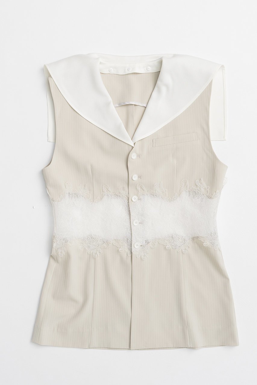 【プランク プロジェクト/PRANK PROJECT】のレースコンビセーラージレ / Lace Combo Sailor Gilet インテリア・キッズ・メンズ・レディースファッション・服の通販 founy(ファニー) 　ファッション　Fashion　レディースファッション　Fashion for Women　アウター　Coat / Outerwear Collection　レディースジャケット・軽アウター　Jackets　おすすめ　Recommended / Our Picks　ジャケット　Jacket, Outerwear　ストライプ　Stripe, Striped Pattern　ベスト　Vest, Waistcoat　マニッシュ　Mannish, Boyish　レース　Lace, Lace Fabric　夏　Summer　新作・新入荷　New Arrivals / New In　BGE(ベージュ)|ID: prp329100004932058 ipo3291000000037017980