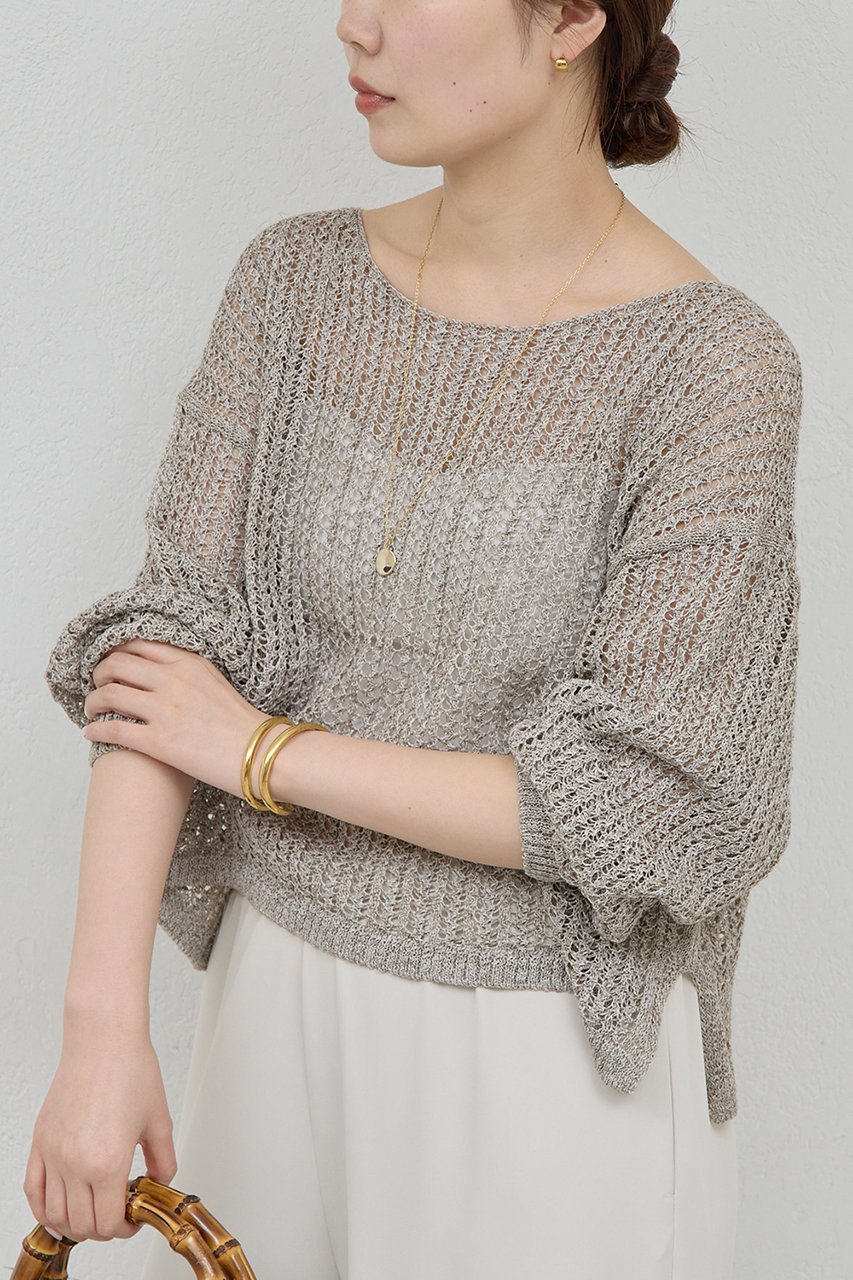 【ガリャルダガランテ/GALLARDAGALANTE】のレーシーメッシュニット インテリア・キッズ・メンズ・レディースファッション・服の通販 founy(ファニー) 　ファッション　Fashion　レディースファッション　Fashion for Women　トップス・カットソー　Cut & Sew Tops　ニット　Knit Tops & Sweaters　カジュアルプルオーバー・ニットトップス　Pullovers & Knit Tops / Casual Pullovers　メッシュ　Mesh, Net Fabric　エレガント 上品　Elegant　新作・新入荷　New Arrivals / New In　グレー|ID: prp329100004932061 ipo3291000000037018010