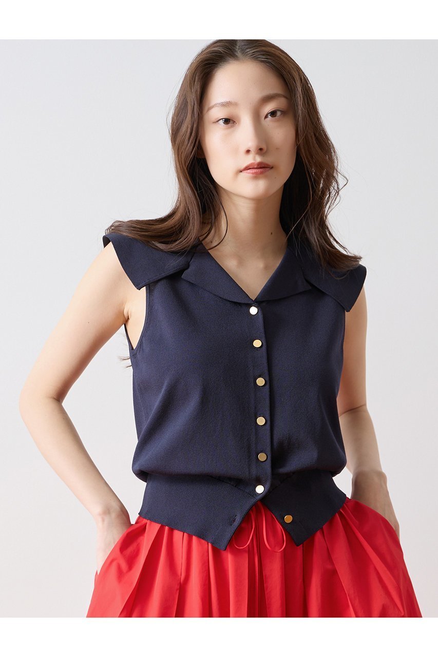 【ティアラ/Tiara】のビッグカラーニット インテリア・キッズ・メンズ・レディースファッション・服の通販 founy(ファニー) 　ファッション　Fashion　レディースファッション　Fashion for Women　トップス・カットソー　Cut & Sew Tops　ニット　Knit Tops & Sweaters　カジュアルプルオーバー・ニットトップス　Pullovers & Knit Tops / Casual Pullovers　カットソー　Cut and Sewn Top　カーディガン　Cardigan, Knitwear　シンプル　Simple, Minimal　ジャケット　Jacket, Outerwear　タイトスカート　Pencil Skirt, Tight Skirt　ノースリーブ　Sleeveless, No-Sleeve　ワイド　Wide, Wide Fit　エレガント 上品　Elegant　新作・新入荷　New Arrivals / New In　ネイビー|ID: prp329100004932064 ipo3291000000037018039