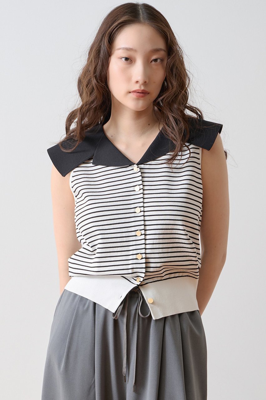 【ティアラ/Tiara】のビッグカラーニット インテリア・キッズ・メンズ・レディースファッション・服の通販 founy(ファニー) 　ファッション　Fashion　レディースファッション　Fashion for Women　トップス・カットソー　Cut & Sew Tops　ニット　Knit Tops & Sweaters　カジュアルプルオーバー・ニットトップス　Pullovers & Knit Tops / Casual Pullovers　カットソー　Cut and Sewn Top　カーディガン　Cardigan, Knitwear　シンプル　Simple, Minimal　ジャケット　Jacket, Outerwear　タイトスカート　Pencil Skirt, Tight Skirt　ノースリーブ　Sleeveless, No-Sleeve　ワイド　Wide, Wide Fit　エレガント 上品　Elegant　新作・新入荷　New Arrivals / New In　ホワイト×ブラック|ID: prp329100004932064 ipo3291000000037018040