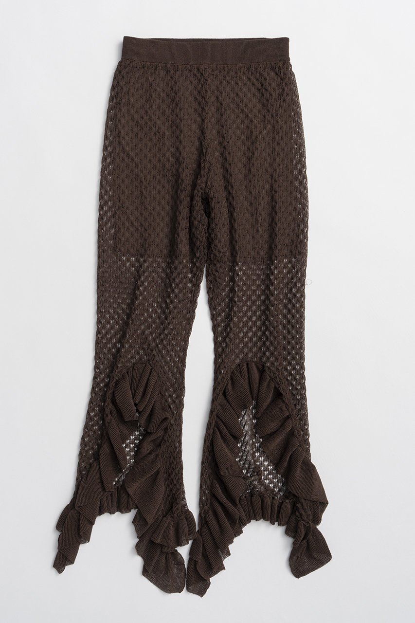 【プランク プロジェクト/PRANK PROJECT】のシアーニットフリルパンツ / Sheer Knit Frill Pants インテリア・キッズ・メンズ・レディースファッション・服の通販 founy(ファニー) 　ファッション　Fashion　レディースファッション　Fashion for Women　パンツ　Pants & Trousers　シアー　Sheer, See-Through　スリット　Slit, Slit Detail　セットアップ　Set-Up, Coordinated Outfit　フロント　Front, Front Design　レース　Lace, Lace Fabric　夏　Summer　新作・新入荷　New Arrivals / New In　BRN(ブラウン)|ID: prp329100004932081 ipo3291000000037018179