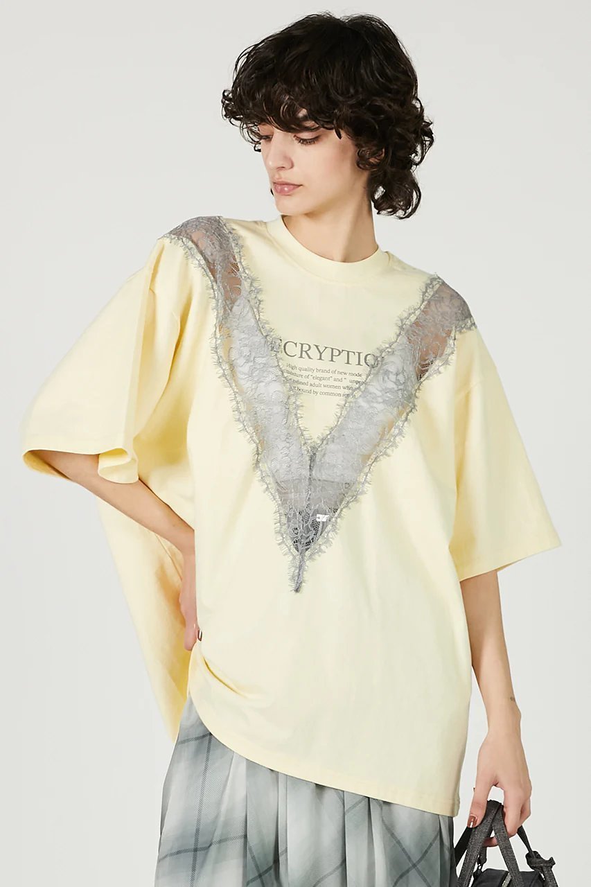 【プランク プロジェクト/PRANK PROJECT】のVカットレースロゴトップ / V Cut Lace Logo Top 人気、トレンドファッション・服の通販 founy(ファニー) 　ファッション　Fashion　レディースファッション　Fashion for Women　トップス・カットソー　Cut & Sew Tops　シャツ・ブラウス・オフィスカジュアル　Elegant Blouses & Button-Ups　ロングTシャツ・Tシャツ　Longline T-Shirts & Tees　カットソー・ベーシックTシャツ　Cut-and-Sewn Tops / Stretch Tees & Basics　おすすめ　Recommended / Our Picks　カットソー　Cut and Sewn Top　ショート　Short, Short Length　スリーブ　Sleeve, Long Sleeve / Short Sleeve　フロント　Front, Front Design　ブリーチ　Bleach, Washed Finish　プリント　Print, Printed Pattern　レース　Lace, Lace Fabric　other-7|ID: prp329100004932097 ipo3291000000037018345