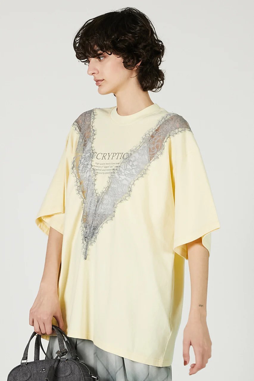 【プランク プロジェクト/PRANK PROJECT】のVカットレースロゴトップ / V Cut Lace Logo Top 人気、トレンドファッション・服の通販 founy(ファニー) 　ファッション　Fashion　レディースファッション　Fashion for Women　トップス・カットソー　Cut & Sew Tops　シャツ・ブラウス・オフィスカジュアル　Elegant Blouses & Button-Ups　ロングTシャツ・Tシャツ　Longline T-Shirts & Tees　カットソー・ベーシックTシャツ　Cut-and-Sewn Tops / Stretch Tees & Basics　おすすめ　Recommended / Our Picks　カットソー　Cut and Sewn Top　ショート　Short, Short Length　スリーブ　Sleeve, Long Sleeve / Short Sleeve　フロント　Front, Front Design　ブリーチ　Bleach, Washed Finish　プリント　Print, Printed Pattern　レース　Lace, Lace Fabric　other-8|ID: prp329100004932097 ipo3291000000037018346