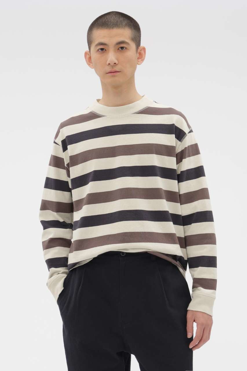 【その他のブランド/Other】のTHREE COLOUR BLOCK STRIPE TOP インテリア・キッズ・メンズ・レディースファッション・服の通販 founy(ファニー) 　ファッション　Fashion　レディースファッション　Fashion for Women　トップス・カットソー　Cut & Sew Tops　シャツ・ブラウス・オフィスカジュアル　Elegant Blouses & Button-Ups　ロングTシャツ・Tシャツ　Longline T-Shirts & Tees　カットソー・ベーシックTシャツ　Cut-and-Sewn Tops / Stretch Tees & Basics　カットソー　Cut and Sewn Top　シンプル　Simple, Minimal　ストライプ　Stripe, Striped Pattern　スリット　Slit, Slit Detail　スリーブ　Sleeve, Long Sleeve / Short Sleeve　バランス　Balance, Style Balance　ロング　Long, Long-Length　ワイド　Wide, Wide Fit　チエツク|ID: prp329100004932121 ipo3291000000037018559