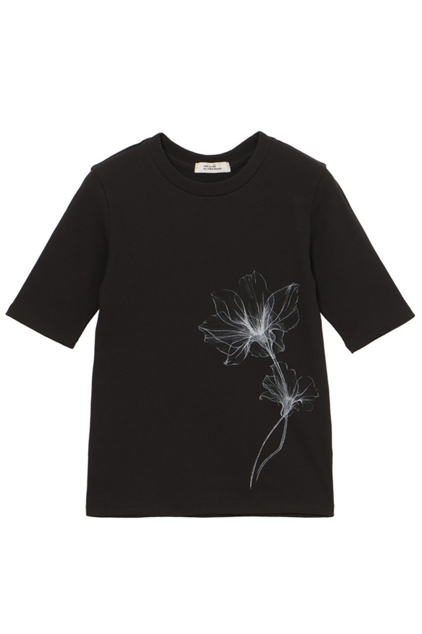 【ミラ ショーン バイ チカ キサダ/mila schon by chika kisada】のリブフルールプリントカットソー インテリア・キッズ・メンズ・レディースファッション・服の通販 founy(ファニー) 　ファッション　Fashion　レディースファッション　Fashion for Women　トップス・カットソー　Cut & Sew Tops　シャツ・ブラウス・オフィスカジュアル　Elegant Blouses & Button-Ups　ロングTシャツ・Tシャツ　Longline T-Shirts & Tees　カットソー・ベーシックTシャツ　Cut-and-Sewn Tops / Stretch Tees & Basics　ショート　Short, Short Length　スリーブ　Sleeve, Long Sleeve / Short Sleeve　フェミニン　Feminine, Girly　プリント　Print, Printed Pattern　モチーフ　Motif, Design Theme　チャコール|ID: prp329100004932129 ipo3291000000037018634