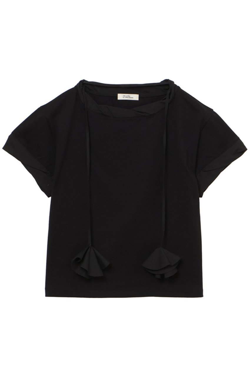 【ミラ ショーン バイ チカ キサダ/mila schon by chika kisada】のツイストフルールカット プルオーバー インテリア・キッズ・メンズ・レディースファッション・服の通販 founy(ファニー) 　ファッション　Fashion　レディースファッション　Fashion for Women　トップス・カットソー　Cut & Sew Tops　シャツ・ブラウス・オフィスカジュアル　Elegant Blouses & Button-Ups　ロングTシャツ・Tシャツ　Longline T-Shirts & Tees　カジュアルプルオーバー・ニットトップス　Pullovers & Knit Tops / Casual Pullovers　カットソー・ベーシックTシャツ　Cut-and-Sewn Tops / Stretch Tees & Basics　ショート　Short, Short Length　スリーブ　Sleeve, Long Sleeve / Short Sleeve　ツイスト　Tweed, Tweed Fabric　パターン　Pattern, Design Print　モチーフ　Motif, Design Theme　リボン　Ribbon, Bow　ブラック|ID: prp329100004932130 ipo3291000000037018642