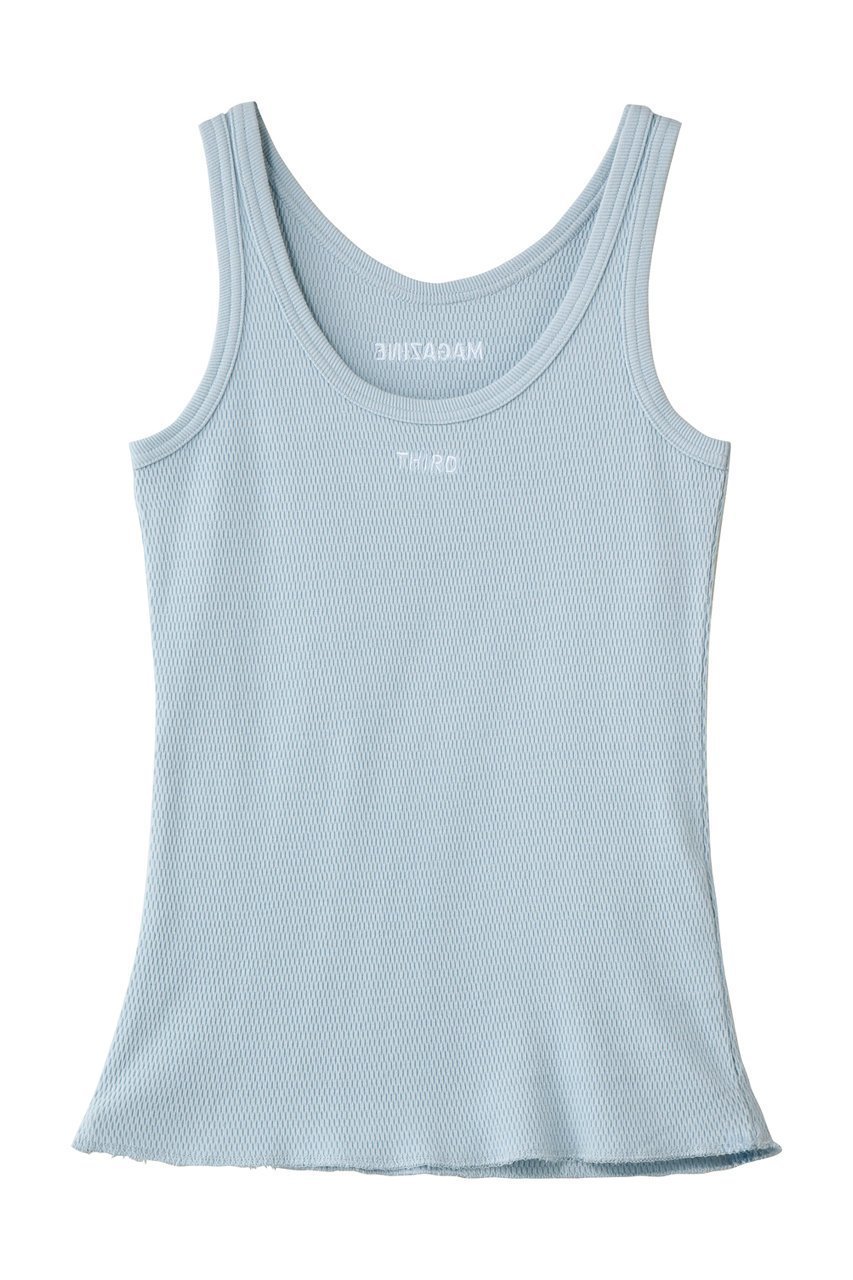 【サードマガジン/THIRD MAGAZINE】の【別注】FAITH MILLS/ロゴ刺繍サーマルタンクトップ インテリア・キッズ・メンズ・レディースファッション・服の通販 founy(ファニー) 　ファッション　Fashion　レディースファッション　Fashion for Women　トップス・カットソー　Cut & Sew Tops　キャミソール&ノースリーブ　Camisoles & Sleeveless Tops　シャツ・ブラウス・オフィスカジュアル　Elegant Blouses & Button-Ups　ロングTシャツ・Tシャツ　Longline T-Shirts & Tees　カットソー・ベーシックTシャツ　Cut-and-Sewn Tops / Stretch Tees & Basics　インナー　Innerwear　キャミソール　Camisole, Spaghetti Strap Top　サーマル　Thermal, Waffle Knit　シンプル　Simple, Minimal　タンク　Tank Top, Sleeveless Top　エレガント 上品　Elegant　別注　Limited Edition, Custom Order　ブルー|ID: prp329100004932138 ipo3291000000037018711