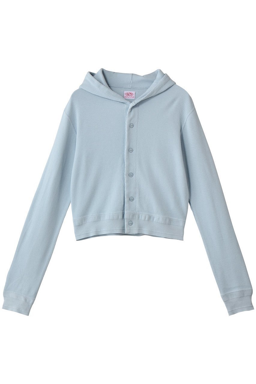 【サードマガジン/THIRD MAGAZINE】の【別注】FAITH MILLS/ロゴ刺繍サーマルパーカー インテリア・キッズ・メンズ・レディースファッション・服の通販 founy(ファニー) 　ファッション　Fashion　レディースファッション　Fashion for Women　トップス・カットソー　Cut & Sew Tops　シャツ・ブラウス・オフィスカジュアル　Elegant Blouses & Button-Ups　レディースパーカー・カジュアルフーディー　Casual Hoodies & Sweatshirts　ロングTシャツ・Tシャツ　Longline T-Shirts & Tees　スウェット・クルーネックトップス　Sweatshirts & Crewnecks / Relaxed Fit Sweat Tops　カットソー・ベーシックTシャツ　Cut-and-Sewn Tops / Stretch Tees & Basics　コンパクト　Compact, Small Size　サーマル　Thermal, Waffle Knit　ショート　Short, Short Length　エレガント 上品　Elegant　別注　Limited Edition, Custom Order　ブルー|ID: prp329100004932139 ipo3291000000037018720