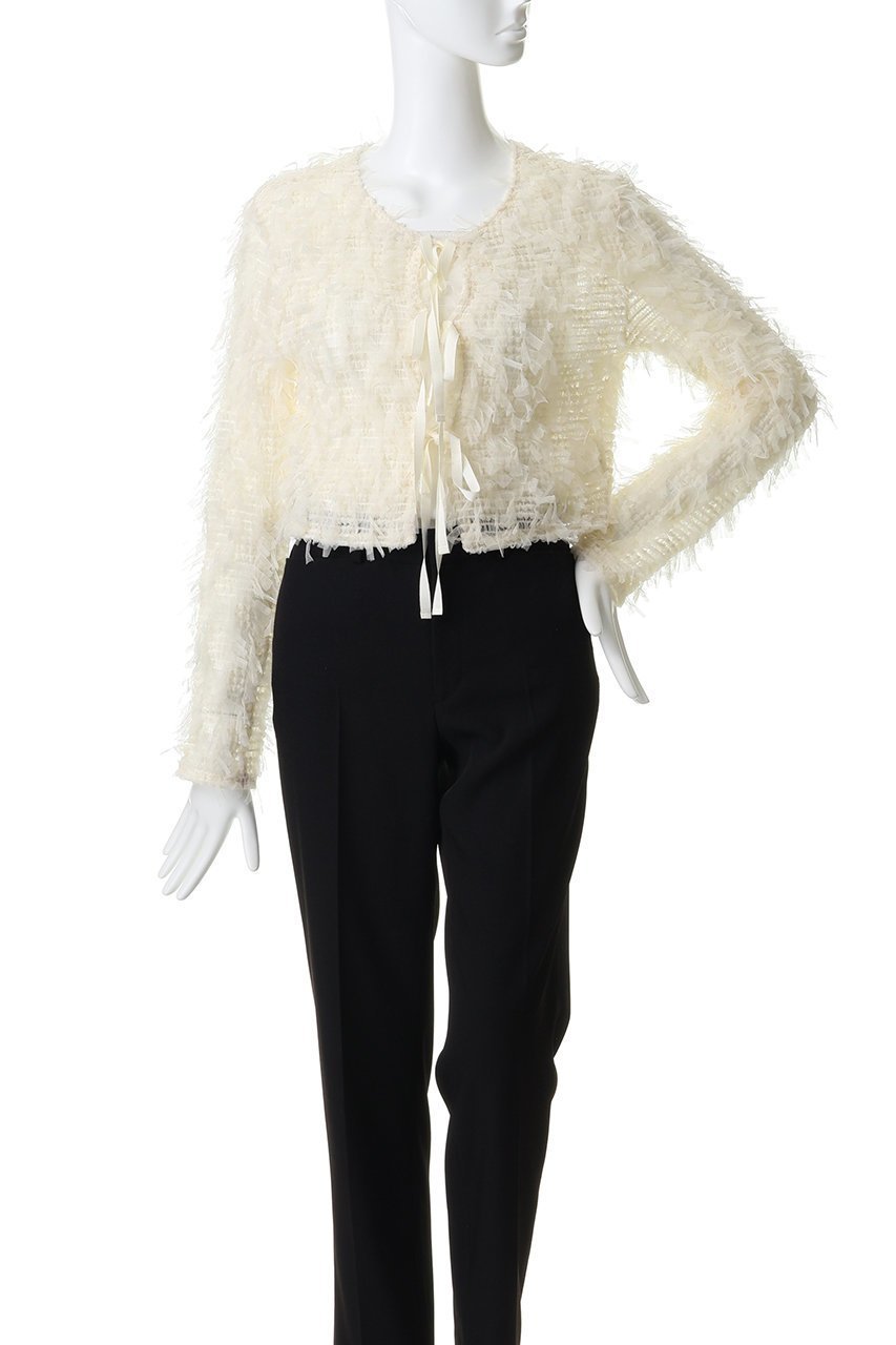 【ルール ロジェット/leur logette】のストレッチチュールカーディガン 人気、トレンドファッション・服の通販 founy(ファニー) 　ファッション　Fashion　レディースファッション　Fashion for Women　トップス・カットソー　Cut & Sew Tops　カーディガン・羽織り　Layered Style Cardigans　シャツ・ブラウス・オフィスカジュアル　Elegant Blouses & Button-Ups　ロングTシャツ・Tシャツ　Longline T-Shirts & Tees　カットソー・ベーシックTシャツ　Cut-and-Sewn Tops / Stretch Tees & Basics　カーディガン　Cardigan, Knitwear　ストレッチ　Stretch, Stretchy Fabric　チュール　Tulip, Tulip Motif　フロント　Front, Front Design　リボン　Ribbon, Bow　other-2|ID: prp329100004932148 ipo3291000000037018788