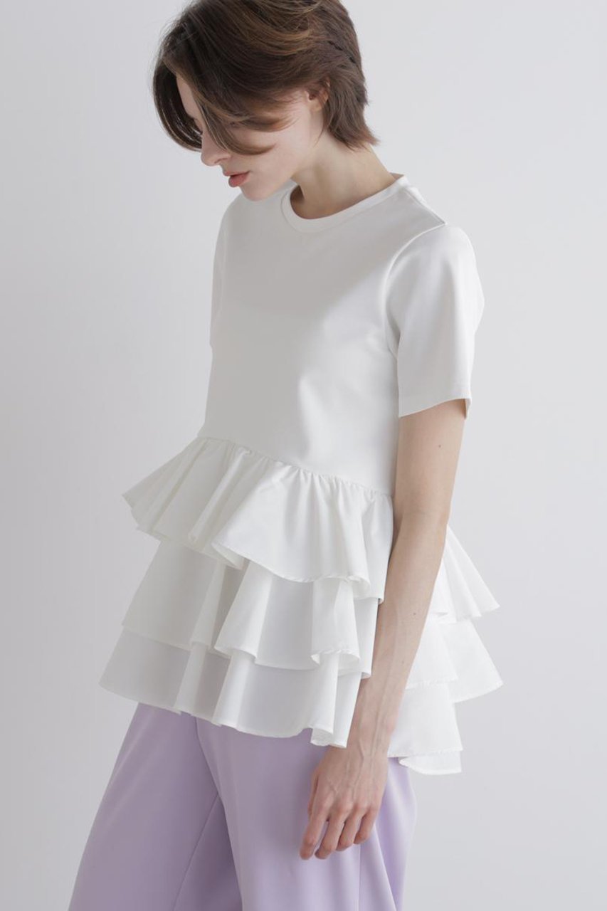 【ル フィル/LE PHIL】のコンビフリルプルオーバー 人気、トレンドファッション・服の通販 founy(ファニー) 　ファッション　Fashion　レディースファッション　Fashion for Women　トップス・カットソー　Cut & Sew Tops　シャツ・ブラウス・オフィスカジュアル　Elegant Blouses & Button-Ups　ロングTシャツ・Tシャツ　Longline T-Shirts & Tees　カジュアルプルオーバー・ニットトップス　Pullovers & Knit Tops / Casual Pullovers　カットソー・ベーシックTシャツ　Cut-and-Sewn Tops / Stretch Tees & Basics　カットソー　Cut and Sewn Top　ショート　Short, Short Length　シンプル　Simple, Minimal　スタンダード　Standard, Basic　スリーブ　Sleeve, Long Sleeve / Short Sleeve　タイプライター　Typewriter Fabric, Crisp Cotton　タフタ　Taffeta, Structured Fabric　バランス　Balance, Style Balance　フェミニン　Feminine, Girly　フリル　Frill, Ruffle　フロント　Front, Front Design　other-2|ID: prp329100004932162 ipo3291000000037018898