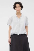 【マーガレットハウエル/MARGARET HOWELL】のYARN DYED COTTON POPLIN SHIRT 人気、トレンドファッション・服の通販 founy(ファニー) ファッション Fashion レディースファッション Fashion for Women トップス・カットソー Cut & Sew Tops シャツ・ブラウス・オフィスカジュアル Elegant Blouses & Button-Ups なめらか Smooth, Silky Texture ショート Short, Short Length スピンドル Spindle, Drawcord スリーブ Sleeve, Long Sleeve / Short Sleeve ブラウジング Blouson Silhouette, Cinched Waist エレガント 上品 Elegant 半袖 Short Sleeve, Half Sleeve thumbnail ブルー|ID: prp329100004932165 ipo3291000000037018927