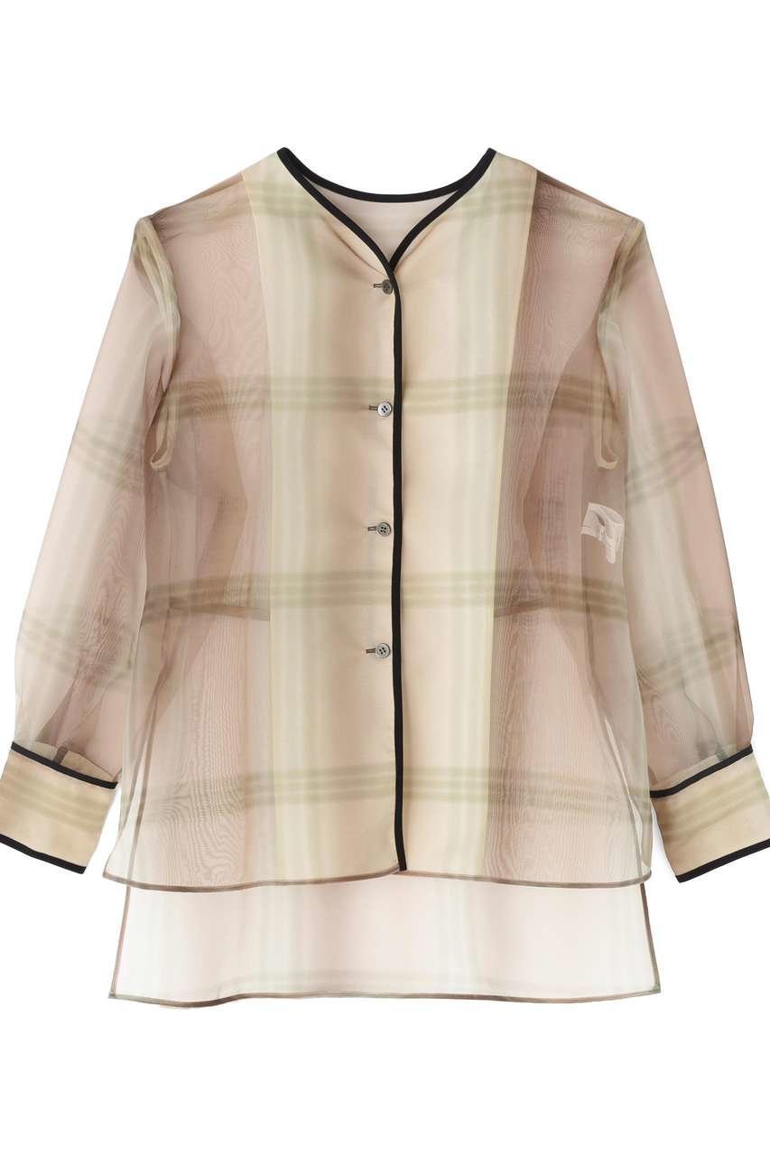 【アドーア/ADORE】のオンブレチェックプリントブラウス インテリア・キッズ・メンズ・レディースファッション・服の通販 founy(ファニー) 　ファッション　Fashion　レディースファッション　Fashion for Women　トップス・カットソー　Cut & Sew Tops　シャツ・ブラウス・オフィスカジュアル　Elegant Blouses & Button-Ups　オーガンジー　Organza Fabric　グラデーション　Gradient, Ombre　シンプル　Simple, Minimal　スリーブ　Sleeve, Long Sleeve / Short Sleeve　チェック　Check, Plaid, Tartan　プリント　Print, Printed Pattern　ロング　Long, Long-Length　ブラウン|ID: prp329100004932166 ipo3291000000037018934