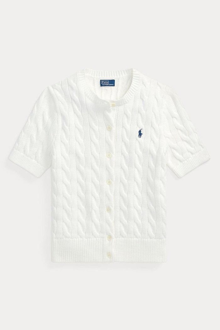【ラルフローレン/RALPH LAUREN】の【POLO RALPH LAUREN】ケーブルニット コットン ショートスリーブ カーディガン インテリア・キッズ・メンズ・レディースファッション・服の通販 founy(ファニー) https://founy.com/ ファッション Fashion レディースファッション Fashion for Women トップス・カットソー Cut & Sew Tops ニット Knit Tops & Sweaters カーディガン・羽織り Layered Style Cardigans カフス Cuff Design カーディガン Cardigan, Knitwear ショート Short, Short Length スリム Slim, Slim Fit スリーブ Sleeve, Long Sleeve / Short Sleeve バランス Balance, Style Balance フィット Fit, Slim Fit エレガント 上品 Elegant 半袖 Short Sleeve, Half Sleeve |ID: prp329100004932174 ipo3291000000037018990