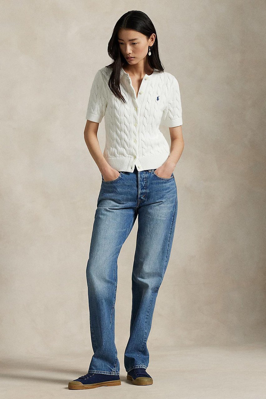 【ラルフローレン/RALPH LAUREN】の【POLO RALPH LAUREN】ケーブルニット コットン ショートスリーブ カーディガン 人気、トレンドファッション・服の通販 founy(ファニー) 　ファッション　Fashion　レディースファッション　Fashion for Women　トップス・カットソー　Cut & Sew Tops　ニット　Knit Tops & Sweaters　カーディガン・羽織り　Layered Style Cardigans　カフス　Cuff Design　カーディガン　Cardigan, Knitwear　ショート　Short, Short Length　スリム　Slim, Slim Fit　スリーブ　Sleeve, Long Sleeve / Short Sleeve　バランス　Balance, Style Balance　フィット　Fit, Slim Fit　エレガント 上品　Elegant　半袖　Short Sleeve, Half Sleeve　other-2|ID: prp329100004932174 ipo3291000000037018992