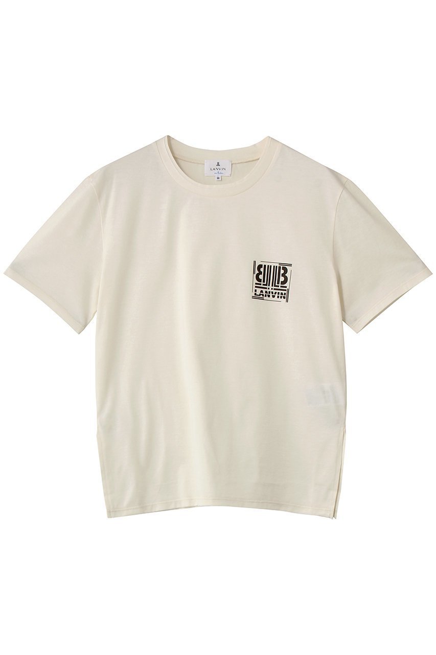 【ランバン オン ブルー/LANVIN en Bleu】のワンポイントスクエアロゴTシャツ インテリア・キッズ・メンズ・レディースファッション・服の通販 founy(ファニー) 　ファッション　Fashion　レディースファッション　Fashion for Women　トップス・カットソー　Cut & Sew Tops　シャツ・ブラウス・オフィスカジュアル　Elegant Blouses & Button-Ups　ロングTシャツ・Tシャツ　Longline T-Shirts & Tees　カットソー・ベーシックTシャツ　Cut-and-Sewn Tops / Stretch Tees & Basics　ショート　Short, Short Length　シルケット　Silket, Silky Cotton　スクエア　Square, Square Shape　スリーブ　Sleeve, Long Sleeve / Short Sleeve　バランス　Balance, Style Balance　ファブリック　Fabric, Textile　プリント　Print, Printed Pattern　ボトム　Bottoms, Lower Wear　ワンポイント　One Point, Statement Accent　ベージュ|ID: prp329100004932200 ipo3291000000037019200