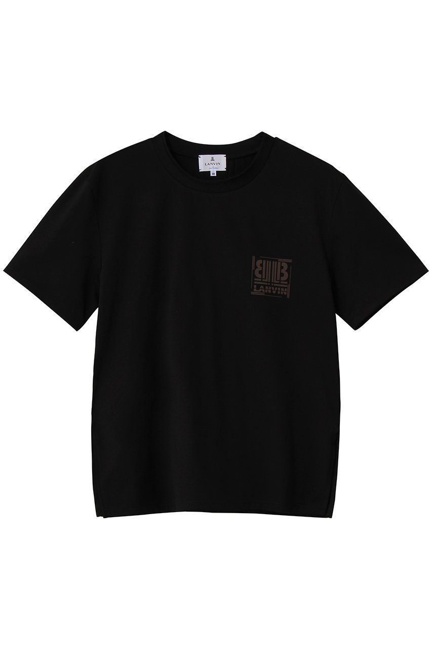 【ランバン オン ブルー/LANVIN en Bleu】のワンポイントスクエアロゴTシャツ インテリア・キッズ・メンズ・レディースファッション・服の通販 founy(ファニー) 　ファッション　Fashion　レディースファッション　Fashion for Women　トップス・カットソー　Cut & Sew Tops　シャツ・ブラウス・オフィスカジュアル　Elegant Blouses & Button-Ups　ロングTシャツ・Tシャツ　Longline T-Shirts & Tees　カットソー・ベーシックTシャツ　Cut-and-Sewn Tops / Stretch Tees & Basics　ショート　Short, Short Length　シルケット　Silket, Silky Cotton　スクエア　Square, Square Shape　スリーブ　Sleeve, Long Sleeve / Short Sleeve　バランス　Balance, Style Balance　ファブリック　Fabric, Textile　プリント　Print, Printed Pattern　ボトム　Bottoms, Lower Wear　ワンポイント　One Point, Statement Accent　ブラック|ID: prp329100004932200 ipo3291000000037019203