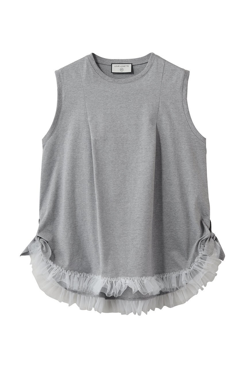 【ルール ロジェット/leur logette】のコットンノースリーブチュールヘムトップス 人気、トレンドファッション・服の通販 founy(ファニー) 　ファッション　Fashion　レディースファッション　Fashion for Women　トップス・カットソー　Cut & Sew Tops　キャミソール&ノースリーブ　Camisoles & Sleeveless Tops　シャツ・ブラウス・オフィスカジュアル　Elegant Blouses & Button-Ups　ロングTシャツ・Tシャツ　Longline T-Shirts & Tees　カットソー・ベーシックTシャツ　Cut-and-Sewn Tops / Stretch Tees & Basics　キャミソール　Camisole, Spaghetti Strap Top　タンク　Tank Top, Sleeveless Top　チュール　Tulip, Tulip Motif　フェミニン　Feminine, Girly　 other-1|ID: prp329100004932205 ipo3291000000037019250