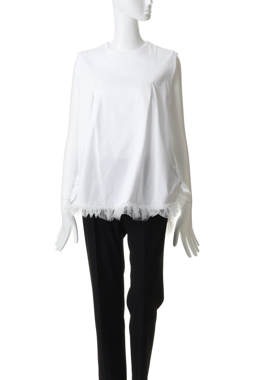 【ルール ロジェット/leur logette】のコットンノースリーブチュールヘムトップス 人気、トレンドファッション・服の通販 founy(ファニー) 　ファッション　Fashion　レディースファッション　Fashion for Women　トップス・カットソー　Cut & Sew Tops　キャミソール&ノースリーブ　Camisoles & Sleeveless Tops　シャツ・ブラウス・オフィスカジュアル　Elegant Blouses & Button-Ups　ロングTシャツ・Tシャツ　Longline T-Shirts & Tees　カットソー・ベーシックTシャツ　Cut-and-Sewn Tops / Stretch Tees & Basics　キャミソール　Camisole, Spaghetti Strap Top　タンク　Tank Top, Sleeveless Top　チュール　Tulip, Tulip Motif　フェミニン　Feminine, Girly　other-2|ID: prp329100004932205 ipo3291000000037019254