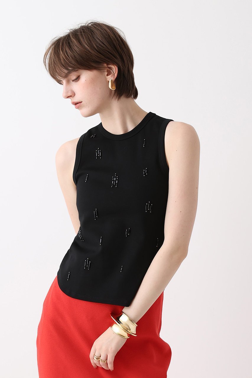 【アルアバイル/allureville】のビジュータンクトップ インテリア・キッズ・メンズ・レディースファッション・服の通販 founy(ファニー) 　ファッション　Fashion　レディースファッション　Fashion for Women　トップス・カットソー　Cut & Sew Tops　キャミソール&ノースリーブ　Camisoles & Sleeveless Tops　シャツ・ブラウス・オフィスカジュアル　Elegant Blouses & Button-Ups　ロングTシャツ・Tシャツ　Longline T-Shirts & Tees　カットソー・ベーシックTシャツ　Cut-and-Sewn Tops / Stretch Tees & Basics　アメリカン　American Style　インナー　Innerwear　キャミソール　Camisole, Spaghetti Strap Top　ジャケット　Jacket, Outerwear　スリーブ　Sleeve, Long Sleeve / Short Sleeve　タンク　Tank Top, Sleeveless Top　バランス　Balance, Style Balance　ビジュー　Bijou, Jewel-like Accent　エレガント 上品　Elegant　ブラック|ID: prp329100004932211 ipo3291000000037019295