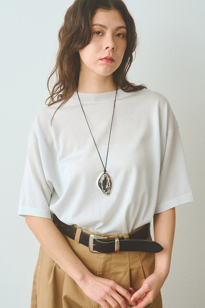 【ウィムガゼット/Whim Gazette】のラメニットTEE インテリア・キッズ・メンズ・レディースファッション・服の通販 founy(ファニー) 　ファッション　Fashion　レディースファッション　Fashion for Women　トップス・カットソー　Cut & Sew Tops　ニット　Knit Tops & Sweaters　シャツ・ブラウス・オフィスカジュアル　Elegant Blouses & Button-Ups　ロングTシャツ・Tシャツ　Longline T-Shirts & Tees　カットソー・ベーシックTシャツ　Cut-and-Sewn Tops / Stretch Tees & Basics　なめらか　Smooth, Silky Texture　インナー　Innerwear　ショート　Short, Short Length　シルバー　Silver, Metallic Silver　シンプル　Simple, Minimal　ジャケット　Jacket, Outerwear　スリーブ　Sleeve, Long Sleeve / Short Sleeve　ベスト　Vest, Waistcoat　ボトム　Bottoms, Lower Wear　リラックス　Relax, Relaxed Fit　エレガント 上品　Elegant　半袖　Short Sleeve, Half Sleeve　シルバー|ID: prp329100004932224 ipo3291000000037019420