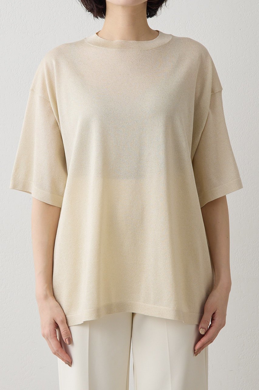 【ウィムガゼット/Whim Gazette】のラメニットTEE 人気、トレンドファッション・服の通販 founy(ファニー) 　ファッション　Fashion　レディースファッション　Fashion for Women　トップス・カットソー　Cut & Sew Tops　ニット　Knit Tops & Sweaters　シャツ・ブラウス・オフィスカジュアル　Elegant Blouses & Button-Ups　ロングTシャツ・Tシャツ　Longline T-Shirts & Tees　カットソー・ベーシックTシャツ　Cut-and-Sewn Tops / Stretch Tees & Basics　なめらか　Smooth, Silky Texture　インナー　Innerwear　ショート　Short, Short Length　シルバー　Silver, Metallic Silver　シンプル　Simple, Minimal　ジャケット　Jacket, Outerwear　スリーブ　Sleeve, Long Sleeve / Short Sleeve　ベスト　Vest, Waistcoat　ボトム　Bottoms, Lower Wear　リラックス　Relax, Relaxed Fit　エレガント 上品　Elegant　半袖　Short Sleeve, Half Sleeve　other-7|ID: prp329100004932224 ipo3291000000037019431