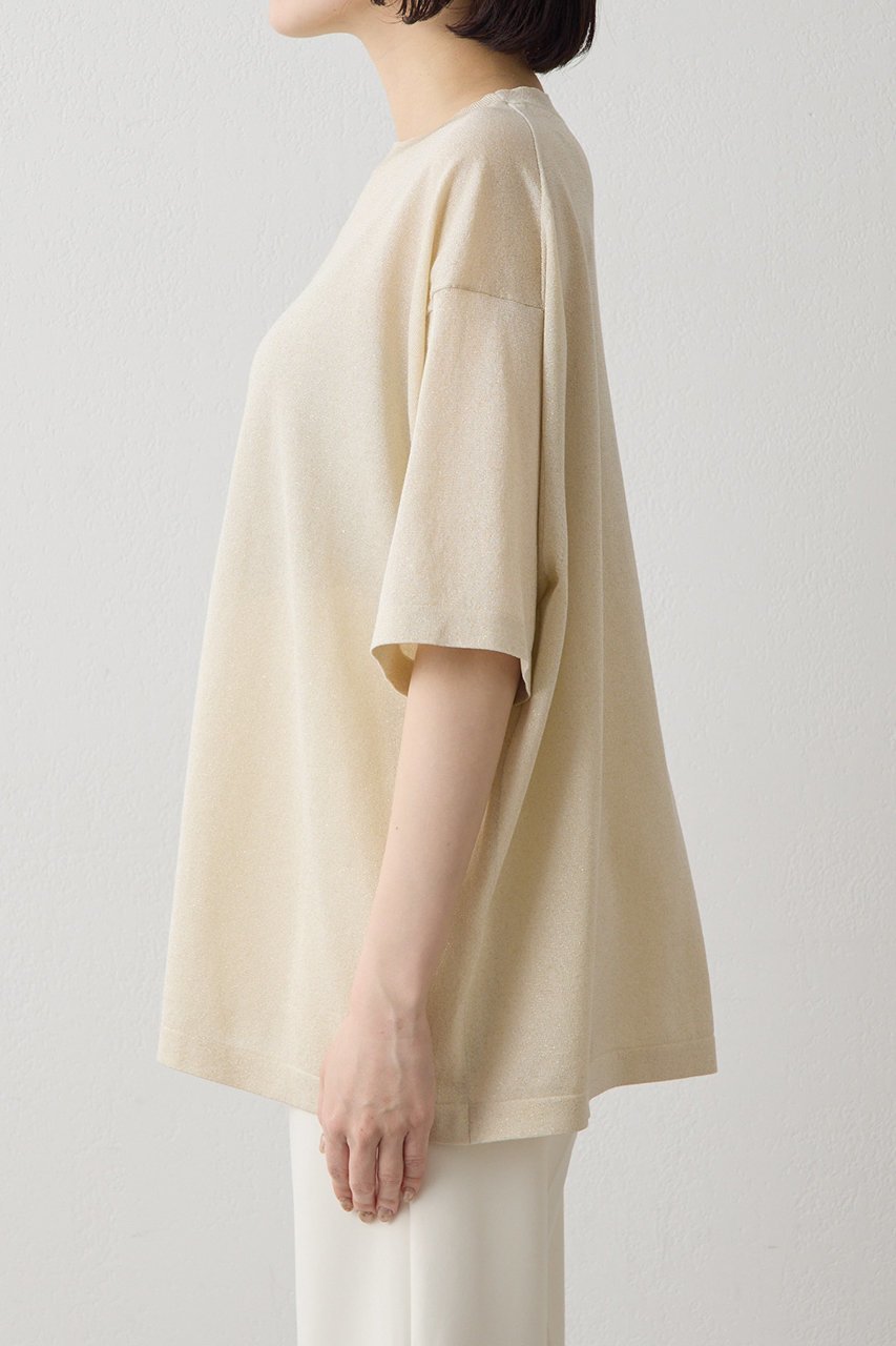 【ウィムガゼット/Whim Gazette】のラメニットTEE 人気、トレンドファッション・服の通販 founy(ファニー) 　ファッション　Fashion　レディースファッション　Fashion for Women　トップス・カットソー　Cut & Sew Tops　ニット　Knit Tops & Sweaters　シャツ・ブラウス・オフィスカジュアル　Elegant Blouses & Button-Ups　ロングTシャツ・Tシャツ　Longline T-Shirts & Tees　カットソー・ベーシックTシャツ　Cut-and-Sewn Tops / Stretch Tees & Basics　なめらか　Smooth, Silky Texture　インナー　Innerwear　ショート　Short, Short Length　シルバー　Silver, Metallic Silver　シンプル　Simple, Minimal　ジャケット　Jacket, Outerwear　スリーブ　Sleeve, Long Sleeve / Short Sleeve　ベスト　Vest, Waistcoat　ボトム　Bottoms, Lower Wear　リラックス　Relax, Relaxed Fit　エレガント 上品　Elegant　半袖　Short Sleeve, Half Sleeve　other-8|ID: prp329100004932224 ipo3291000000037019432