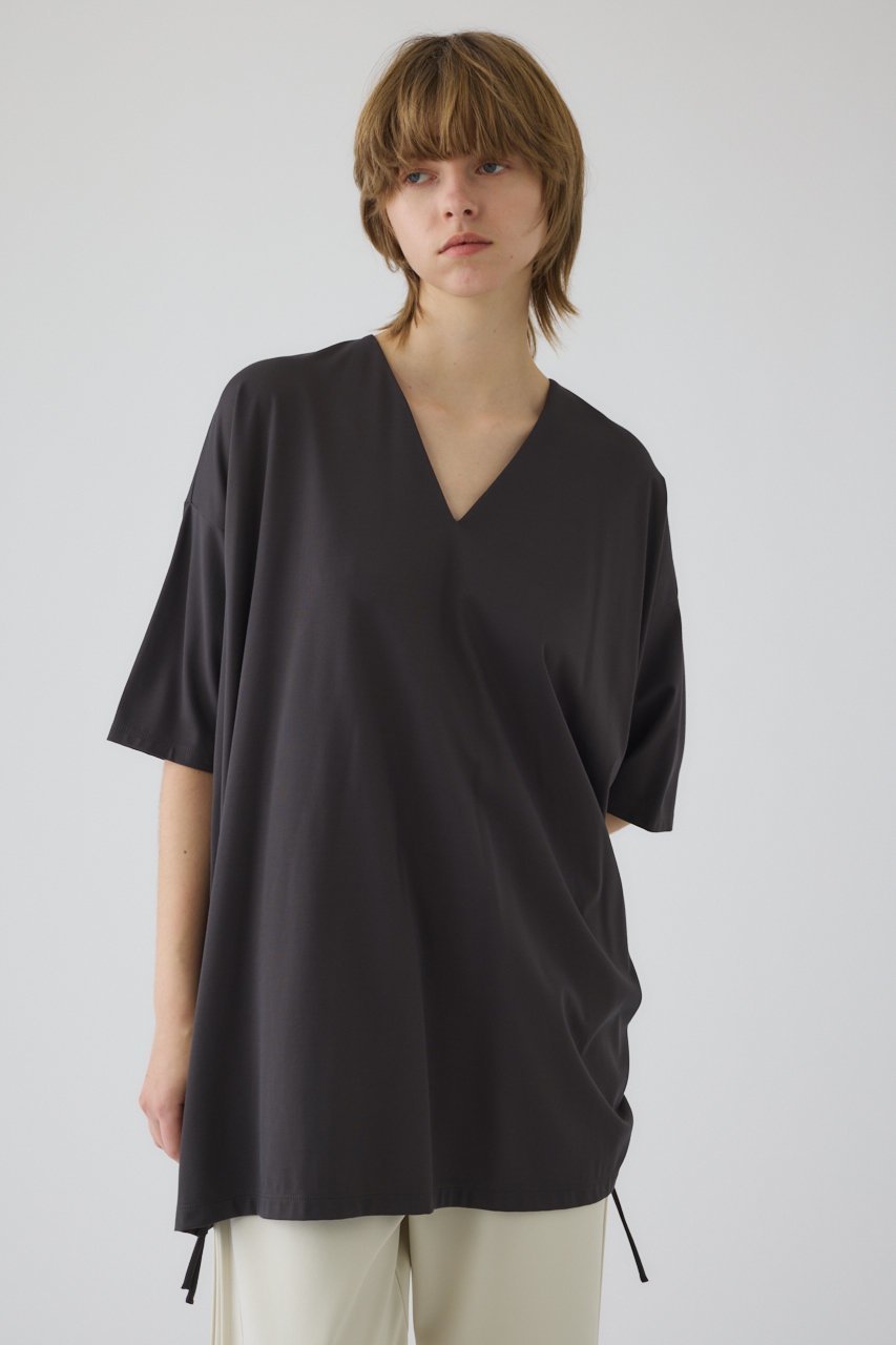 【リムアーク/RIM.ARK】のSide drawstring big T-shirts/Tシャツ インテリア・キッズ・メンズ・レディースファッション・服の通販 founy(ファニー) 　ファッション　Fashion　レディースファッション　Fashion for Women　トップス・カットソー　Cut & Sew Tops　シャツ・ブラウス・オフィスカジュアル　Elegant Blouses & Button-Ups　ロングTシャツ・Tシャツ　Longline T-Shirts & Tees　カットソー・ベーシックTシャツ　Cut-and-Sewn Tops / Stretch Tees & Basics　カットソー　Cut and Sewn Top　コンパクト　Compact, Small Size　シャーリング　Shirring, Ruched　ショート　Short, Short Length　スリーブ　Sleeve, Long Sleeve / Short Sleeve　バランス　Balance, Style Balance　エレガント 上品　Elegant　グレー|ID: prp329100004932257 ipo3291000000037019723
