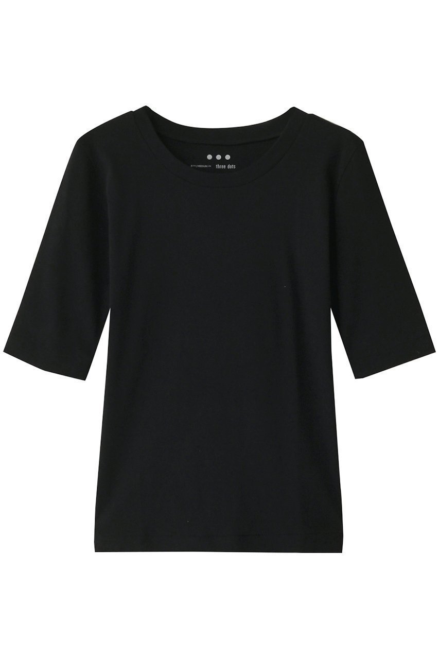 【スリー ドッツ/three dots】のファンデーションコットン Tシャツ インテリア・キッズ・メンズ・レディースファッション・服の通販 founy(ファニー) 　ファッション　Fashion　レディースファッション　Fashion for Women　トップス・カットソー　Cut & Sew Tops　シャツ・ブラウス・オフィスカジュアル　Elegant Blouses & Button-Ups　ロングTシャツ・Tシャツ　Longline T-Shirts & Tees　カットソー・ベーシックTシャツ　Cut-and-Sewn Tops / Stretch Tees & Basics　おすすめ　Recommended / Our Picks　インナー　Innerwear　ショート　Short, Short Length　シンプル　Simple, Minimal　スリーブ　Sleeve, Long Sleeve / Short Sleeve　ベーシック　Basic, Essential　エレガント 上品　Elegant　再入荷　Restock / Back in Stock　ブラック|ID: prp329100004932259 ipo3291000000037019756